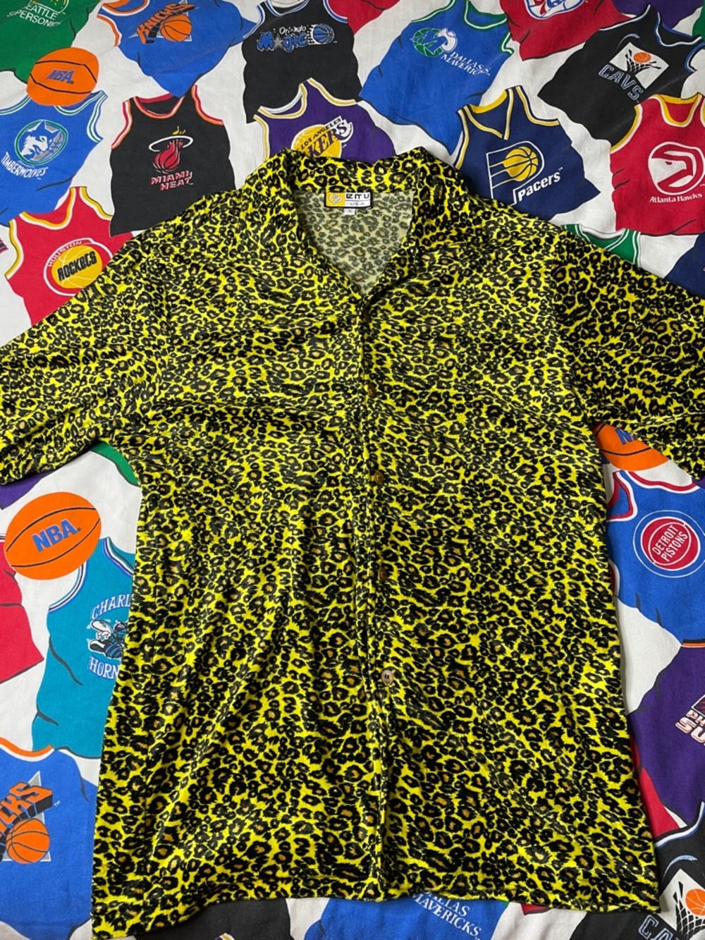 Vintage 90s Iz It U Polyester Cheetah Print Button Up Club Shirt